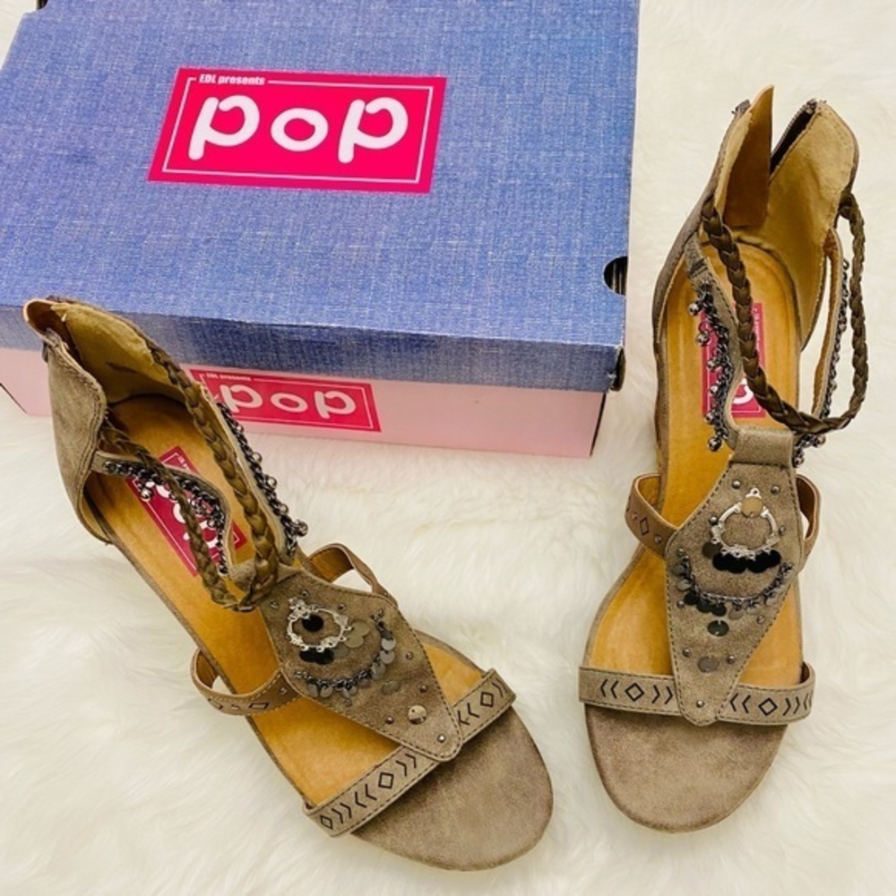 POP Maine gray/taupe wedge sandal, Sz. 11